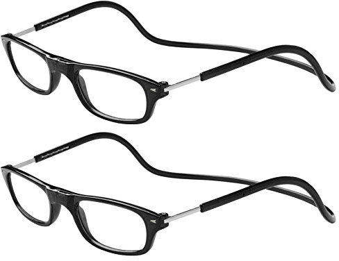 TBOC Pack: Lesebrille Lesehilfe für Herren Damen – (Zwei Einheiten) Dioptrien +2.00 Schwarz Fassung Stärke PC Handy Faltbar Frau Mann Magnetverschluss Clip Alterssichtigkeit Presbyopie