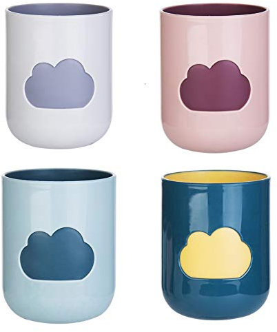 CheeseandU Zahnbürstenbecher für das Badezimmer, unzerbrechlich, niedliches Wolkenmuster, 295 ml, BPA-frei, mehrfarbig, für Kleinkinder, Kinder, Paare, Freunde, Geschenk, 4 Stück