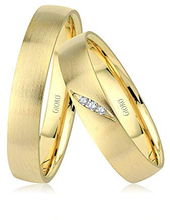GIORO Enna Eheringe Trauringe Hochzeitsringe massiv Gold *handgefasste Brillanten* Paarpreis Echtes Gold (8 Karat (333) Gelbgold)