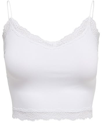 ONLY Women's Onlvicky Lace Seamless Cropped Top Noos Vest , Bright White,M-L