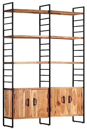 vidaXL Akazienholz Massiv Bücherregal 4 Ebenen 4 Türen 6 Fachböden Standregal Wandregal Aktenregal Holzregal Bücherschrank 124x30x180cm