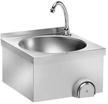 Lavamani acciaio inox a parete con comando a ginocchio, 40x40x31H cm