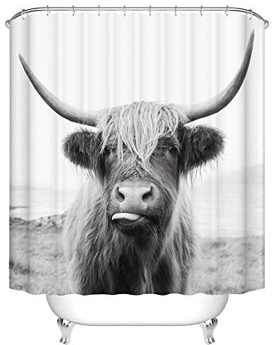 Boyouth Duschvorhang mit süßem Yak-Muster, Digitaldruck, für Badezimmer-Dekoration, Polyester, wasserdichter Stoff, mit 12 Haken, 165 x 180 cm, Mehrfarbig