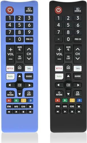 GONJOY Silicone Protective Case Cover for Samsung Smart TV Remote, Case for BN59-01301A Bn59-01315A Bn59-01199F (Black+ Fluorescent Blue)