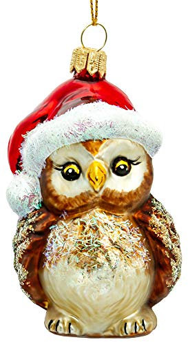 SIKORA BS710 Eule mit Weihnachtsmütze Christbaumschmuck Glas Figur Weihnachtsbaum Anhänger - Premium Line, Variante:braun