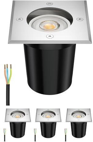 ledscom.de 4 Stück Boden-Einbauleuchte RELI für außen Edelstahl eckig IP67 inkl. 5,558W LED Lampe 535lm 30° weiß