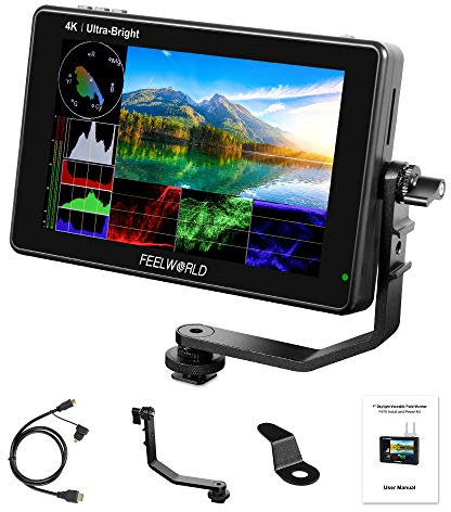 Feelworld LUT7S Pro 7 Pulgadas 2200nits Cámara DSLR Monitor 3D LUT Pantalla Táctil HDR con Forma de Onda F970 Kit de Instalación y Alimentación Externa 4K HDMI 3G-SDI Salida de Entrada 1920X1200 IPS