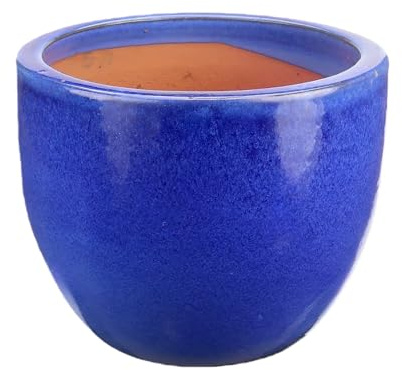 Steinzeug-Blumentopf/Pflanzkübel Eiertopf Blau 28x24cm frostfest