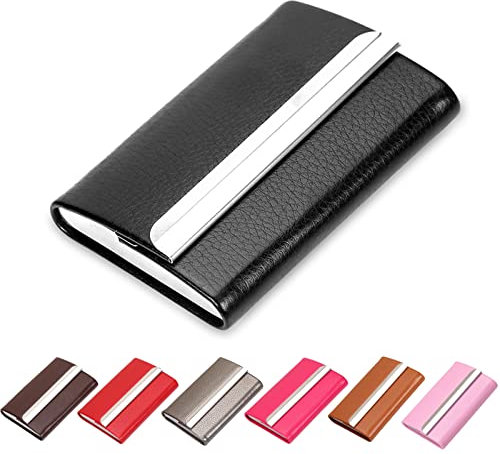 Waylipun porta biglietti da visita, custodia in pelle PU di lusso per biglietti da visita, Porta Biglietti da Credito in Acciaio Inox con fibbia magnetica per Uomini e Donne(Nero)