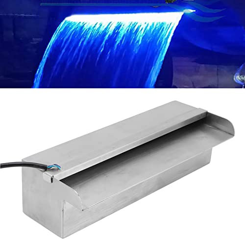 déversoir de cascade de piscine en acier inoxydable de 11.9 po avec lumière LED de couleur,Déversoir de cascade, kit de déversoir de fontaine d'eau de piscine extérieure pour jardin, terrasse