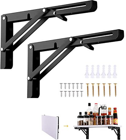 Viesap Klappkonsole 250mm, 2PCS Klappkonsole Schwerlast, Tisch Klappschanier, Klapptisch Wand, Klappregalhalterungen, Tragfähigkeit 50kg, Für Platzsparende Haus Küche Klapptisch Wandmontage. Schwarz.