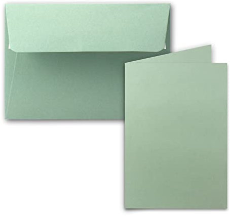 50x Faltkarten-Set DIN B6 12 x 17 cm in Eukalyptus mit Briefumschlägen DIN B6 Haftklebung - für Einladungen und Grußkarten zum Geburtstag oder Hochzeit