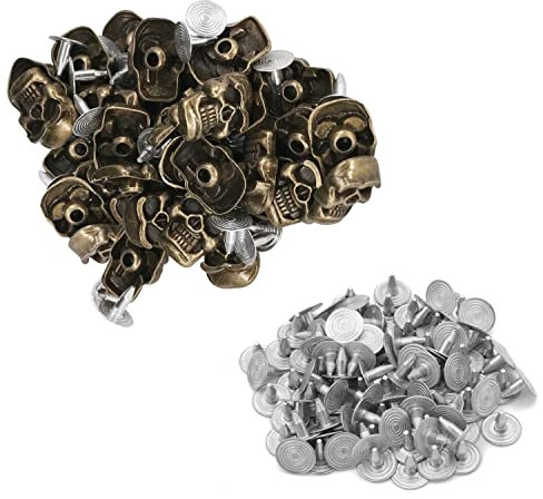 Trimming Shop Totenkopf-Nieten mit Stift für Lederjacke, Kleidungsdekoration, DIY-Bastelprojekte, Punk- und Gothic-Zubehör, 15 mm x 11 mm, Bronze, 100 Stück