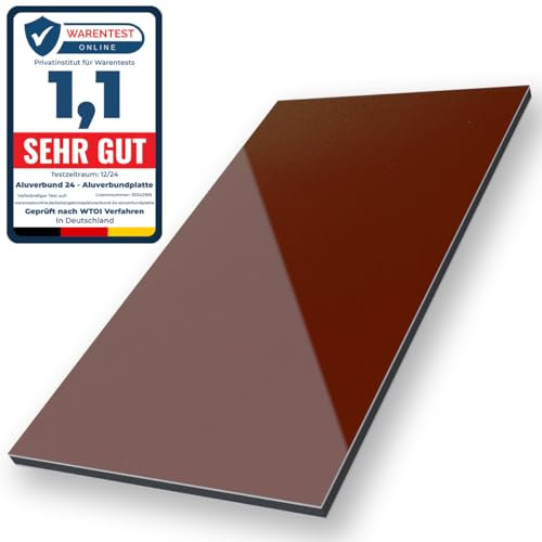 Aluverbund 24 Aluverbundplatte, Aluminium Platte, 3mm dick, Braun/RAL8015, 60x60cm