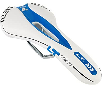 MAXXONI - Fahrradsattel Fahrrad Sattel Gel Fahrradsitz Radsattel Mountainbike City Trekking Rennrad (Weiß/Blau)