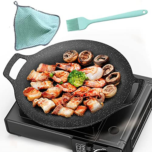 Rwoora Grillpfanne, 33 cm, Antihaft-Backform, Bürste und trockenes Tuch, Grilltopf für Outdoor, Camping, Grillplatte, Bratpfanne für Herdplatten und Induktion kompatibel (33 cm)