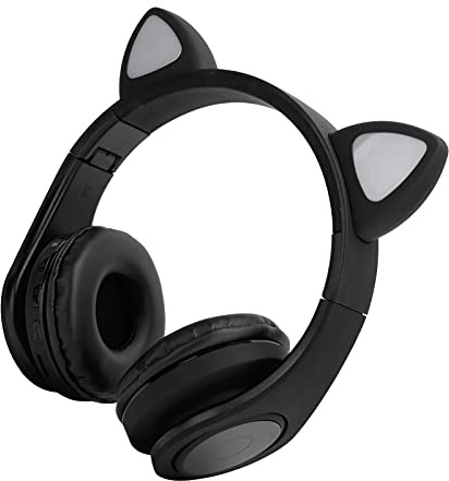 Cuffie per Orecchie di Gatto - Cuffie per Orecchie di Gatto Senza Fili Bluetooth con Microfono, Cuffie da Gioco per Gatti con Riduzione del Rumore LED (Nero)