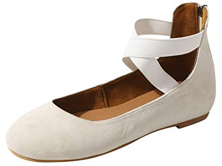 Balerina Shoes Women's Shoes Comfortable Flat Pumps Shoes for Evening Dress Elegant for Wedding Sandals Summer Ballerinas Slip-On Closed Round Toe Platform Shoes Cross Strap Moccasins, beige, 7
