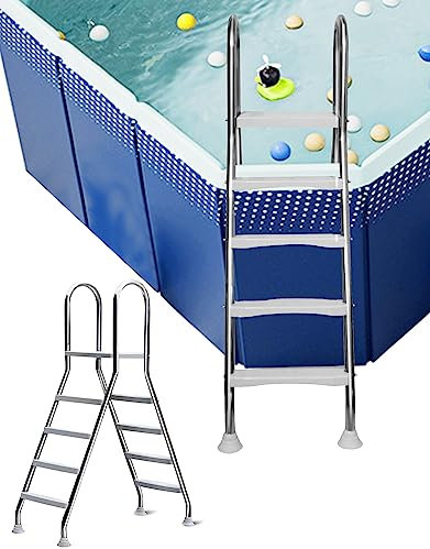 4-stufige Poolleiter für Oberirdische Pools, Oberirdische Sicherheitspooltreppe mit großer Plattform, Abnehmbare, rutschfeste Edelstahl Schwimmbad-Treppe für Freibad, Belastung 250kg