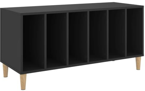 vidaXL Engineered Wood Record Cabinet Stand - Black Sideboard with Vinyl Storage and Solid Eucalyptus Feet for Living Room, Bedroom, Office