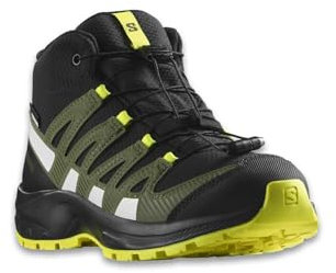 Salomon Unisex Kinder XA PRO V8 MID CSWP J Wanderstiefel, L47289400 Black Deep/Lichen Green/Safety Yellow, 35 EU