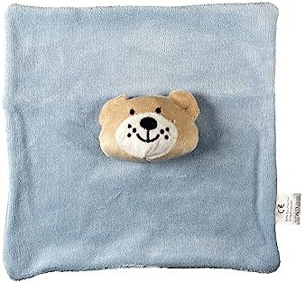 Clinotest Schmusetuch, Schnuffeltuch, Kuscheltuch mit Bärchenkopf, aus Velour, Geschenk zur Geburt Mädchen und Junge (Blau)