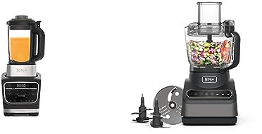 Ninja Blender and Soup Maker [HB150UK] 1000 W, 1.7 Litre Jug, Black & Food Processor with Auto-iQ [BN650UK] 850W, 2.1L Bowl, Silver