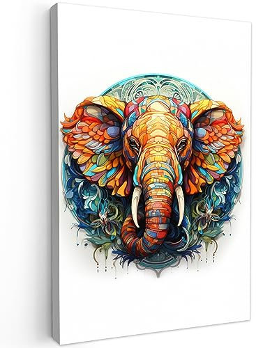 MuchoWow© Wandbilder 40x60 cm Schlafzimmer Home Deko Wohnung Bild Wohnzimmer Fotoleinwand Wand Bilder Leinwand Wall Decor Mandala - Elefant - Farben - Tiere - Weiß