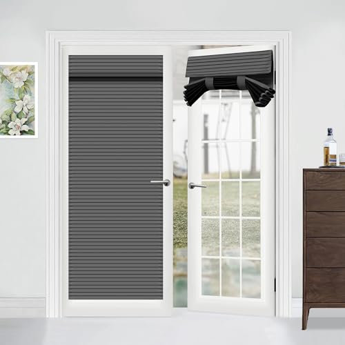 Muamar Fenstervorhang für französische Tür, Sichtschutz für Haustür, Fenstergardine im Jalousien-Stil, Türfensterabdeckung, 1 Paneel, Dunkelgrau, 76,2 x 178 cm (B x L)