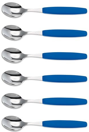 6er Set Giesser Messer Besteck Teelöffel Kaffeelöffel Löffel klein Rostfreier Stahl, Ergonomischer Griff, Spülmaschinenfest - Made in Germany - Blau