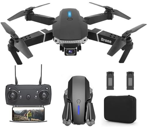 UNbit E88 Pro Drone con cámara 4k HD para Adultos y niños, FPV vídeo en Directo RC Quadcopter para Principiantes, Plegable RC Quadcopter Helicóptero Niños Juguetes, 2 baterías,Black