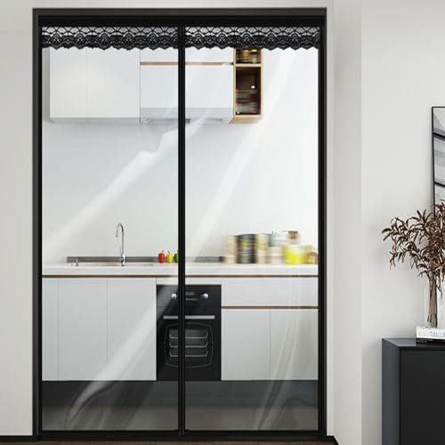 Transparent Insulated Door Curtain Magnetic Insulated Door Curtain for Winter Windproof Soundproof Door Cover Portable Temporary Thermal Door Screen for Winter (110x205cm)