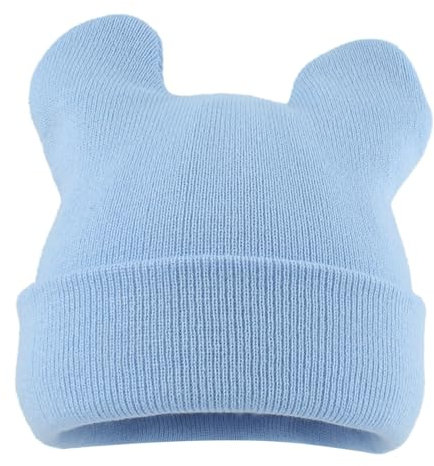 Winter Mütze mit Ohren Damen Gestrickte Wintermütze Warm Niedliche Katzenohren Strickmütze Skifahren Wollmütze Outdoor Beanie Mützen Blau