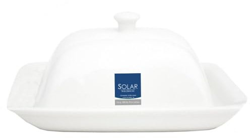 Concept4u Solar White Porcelain Cheese & Butter Dish with Lid Cheese Container Boxed Butter Keeper Insulated Butter Holder Airtight Cheese Plate for Kitchen & Countertop
