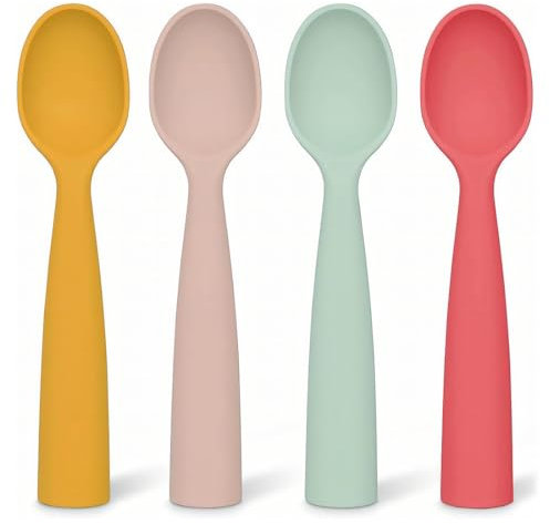 YHIJSR 4 Piezas de cucharas de Silicona para bebé, Cuchara de Silicona Suave sin BPA, Cuchara de Entrenamiento para alimentación de bebé