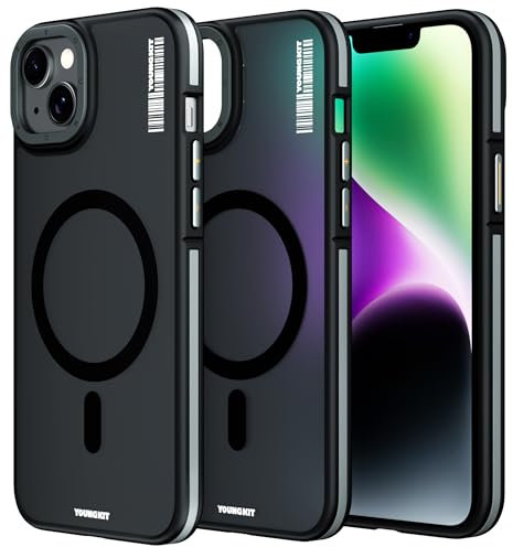 YOUNGKIT für iPhone 14 hülle | Kompatibel mit MagSafe | Miltärisch stoßfest Hart Transluzent-matt zurück handyhülle & Magnetische Handyhülle für iPhone 14 Titanium - Mattes Schwarz