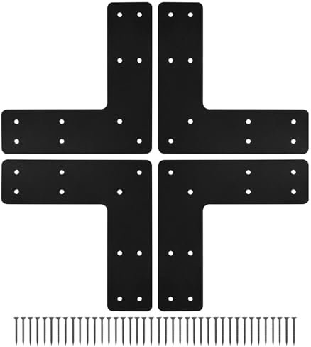 10x10 L Post Bracket 4PCS, L Flat Mending Plate for Wood 4x4,6x6 Lumber, Black Powder Coated Heavy Duty Pergola Brackets,L Beam Bracket, L Truss Bracket,L Shape Post to Beam Connectors
