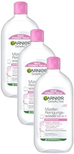 Garnier Mizellen Reinigungswasser, Für eine sanfte Reinigung und schonendes Abschminken, Beruhigendes und feuchtigkeitsspendendes Gesichtswasser, SkinActive, 1 x 700 ml (Packung mit 3)