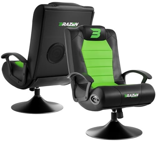 BraZen Stag Kids Gaming Chair for Kids Two Audio Speakers Subwoofer Bluetooth Compatible Boys Girls Small Gaming Chair Foldable Junior Child Speaker Video Games Chairs No Wheels - Green