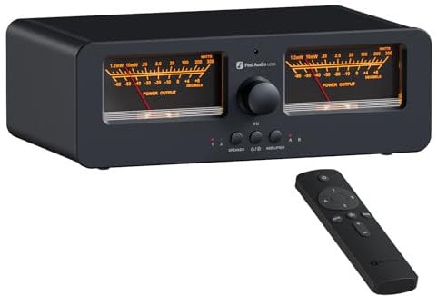 Fosi Audio LC30 Nero Dual VU Meter Audio Visualizer, Commutatore 2 Ingressi 2 Uscite Vintage per Amplificatori Stereo ad Alta Potenza, Componente per Home Theater, ConTelecomando