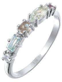 Elli Ring Damen Memoire Klassik mit Topas, Mondstein und Amethyst in 925 Sterling Silber vergoldet