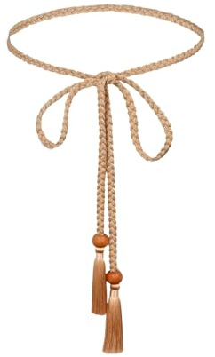 TeeYee Damen Taillengürtel Boho Gürtel mit Quaste Mädchen Flechtgürtel | Bindegürtel,Bauchkette,Schmaler Gürtel für Kleid,Women Belt