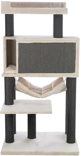 TRIXIE Kratzbaum XXL Maciel 155 cm in grau – robuster Katzenbaum für große Katzen mit kuscheliger Hängematte und Höhle, komfortabel & stabil – 44718