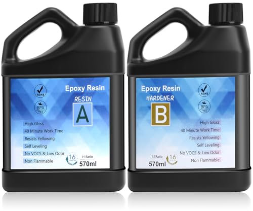 1140ml Epoxidharz Set, Epoxidharz mit Härte,Klares Selbstnivellierendes Blasenfreies Epoxy Resin, 1:1 Mischung Epoxidharz mit Härter für Schmuck, Formen, Wohnkultur, Untersetzer, Ornamente