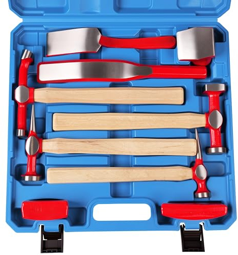 DAYUAN Set di attrezzi per riparazione auto, 9 pezzi, kit di riparazione per parafanghi | 4 martelli e 5 carrelli, forgiati per la resistenza, per riparare parafanghi, paraurti e ammaccature, custodia blu