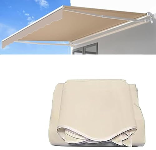 Markisenbespannung UV-Schutz, Bespannung fur Markise, Wasserdicht, Sonnenschutz, Markisentuch Ersatz-Bezug for Markise, Markisenstoff Ersatzstoff mit Volant, 3/4/5/6m, Grün/Rot/Grau/Beige(Beige,(8.2x5