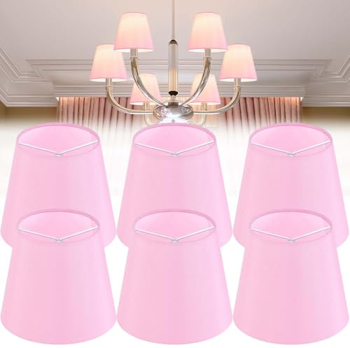 GO&SO 6 Stück Rosa Kleiner Lampenschirm (Clip-on Glühbirne), Mini Lampenschirm aus Kunstseide für Kronleuchter, Stoff-Lampenschirm für Tischlampe, Wandlampe, Glockenlampenschirm im europäischen Stil
