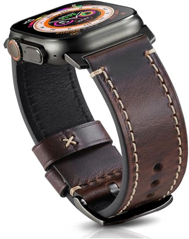 Gitalian Echtes italienisches Leder Ersatzarmband Kompatibel mit Apple Watch Armband 49mm 46mm 45mm 44mm 42mm für Herren Öl Retro Echtleder Ersatzarmband für iWatch Ultra2/1