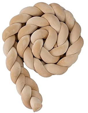 WHOROB Bettschlange Geflochten, Bettschlange, Kantenschutz Bettumrandung Knotenkissen, Seitenschläferkissen, Bettschlange Baby, Zierkissen Stillkissen, beige,3m