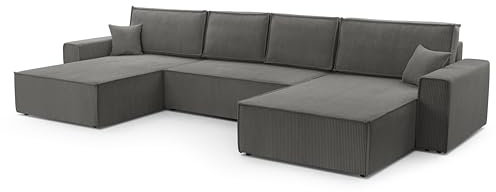 FurniShop24 Ecksofa mit Schlaffunktion und Bettkasten - Eckcouch U-Form, Klappsofa - Schlafcouch zum Wohnzimmer, Modern Design Schlafsofa Mango U: Grau
